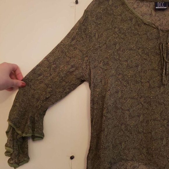DCC Green/Brown Paisley Boho Top - Picture 2 of 4